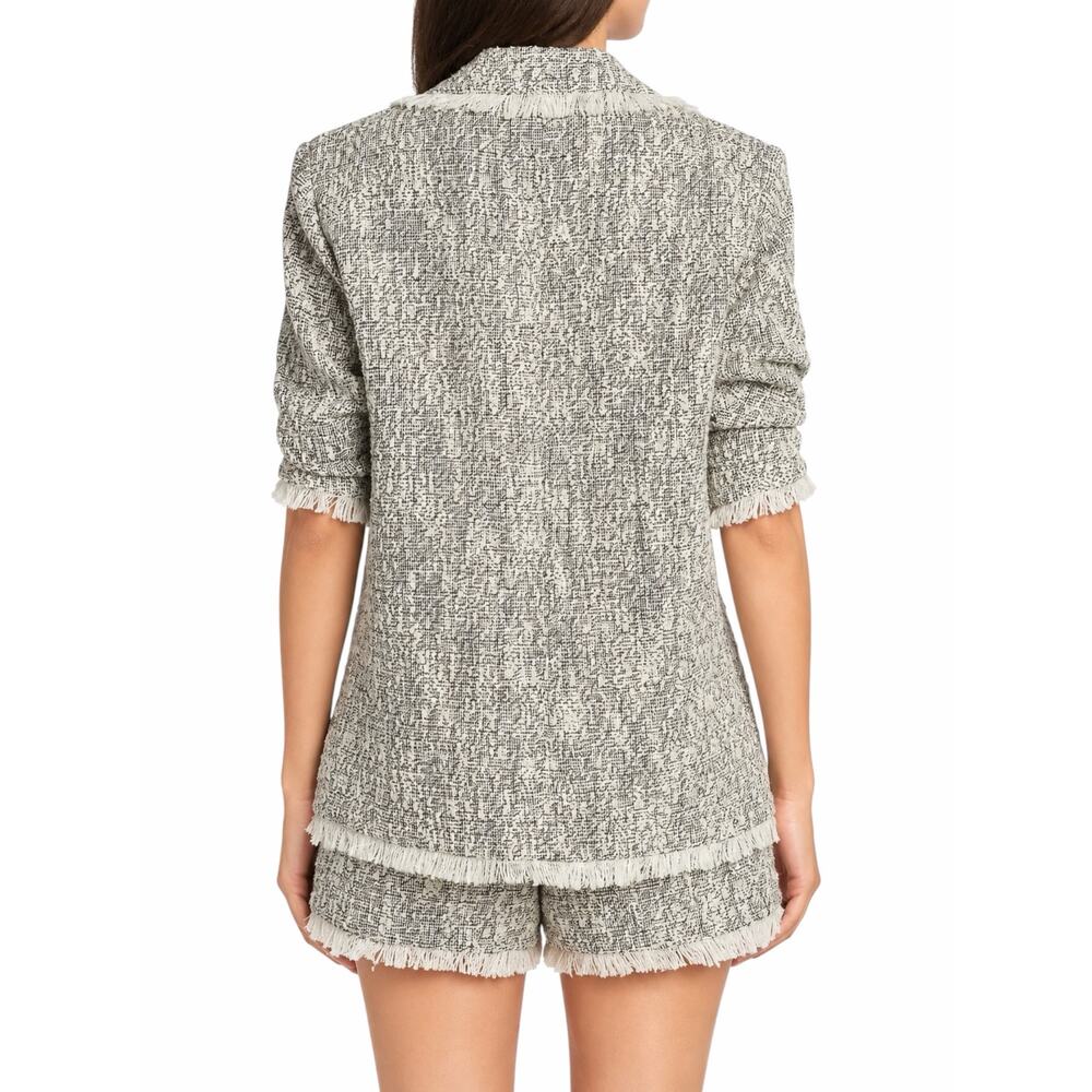 Cinq a Sept Erin Fringed Boucle Tweed Blazer Jacket Black Ivory Size 12 - Picture 2 of 12